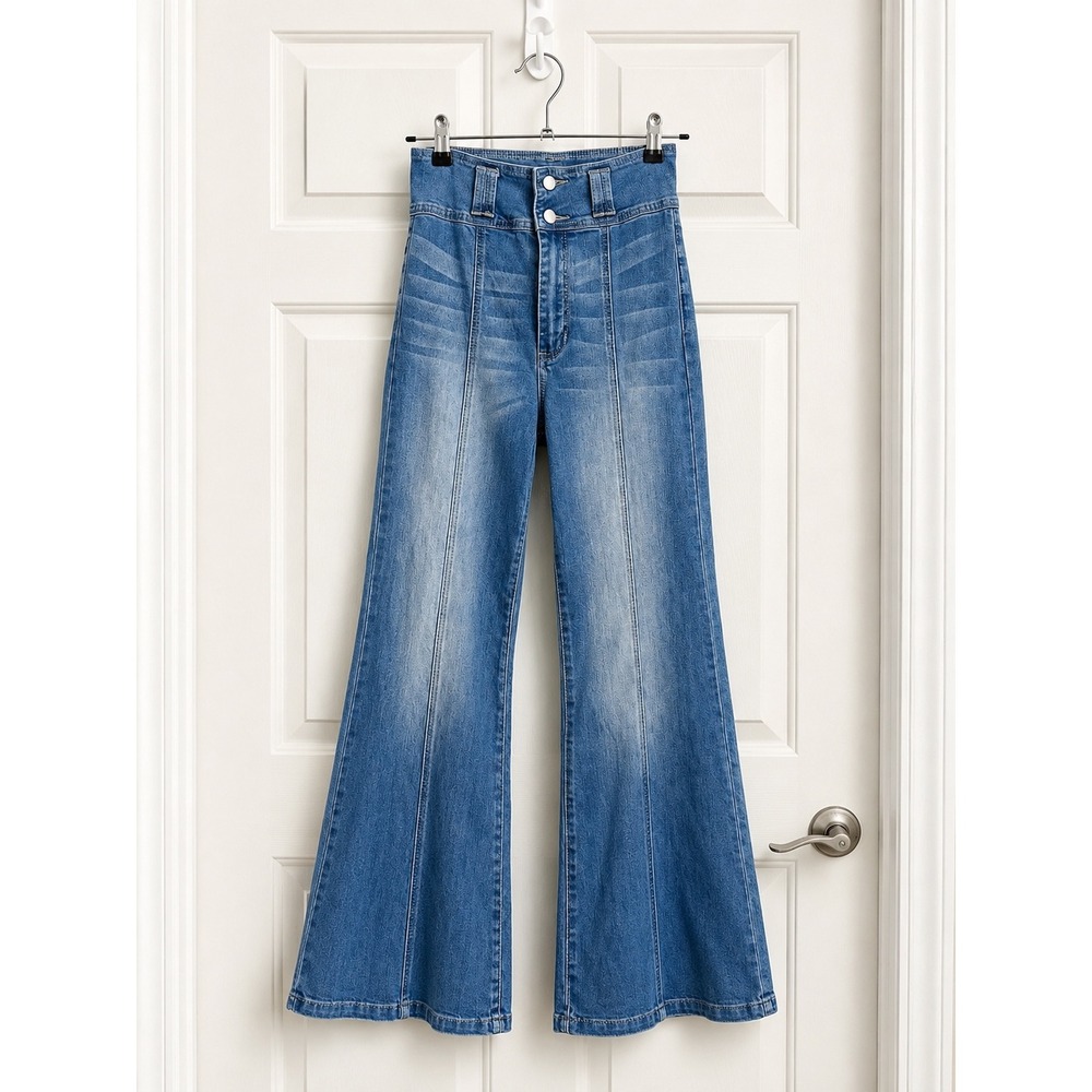 Flying Tomato Grand Party High Rise Flare Jeans Front Seam Retro Size M Boho